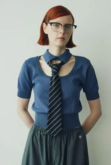 sorin 인터록 셔츠 칼라 하프 슬리브 탑