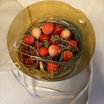 핑크 하우스 열매 후르츠 모티브 브로치 코사지 빨간색