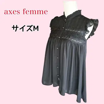 엑시즈팜 프릴 레이스 쉬폰 블라우스 슬리브리스 블랙 M