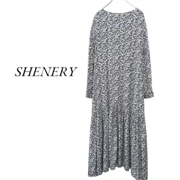 새상품급! SHENERY 프린트 티어드 롱 원피스 블루 시너리