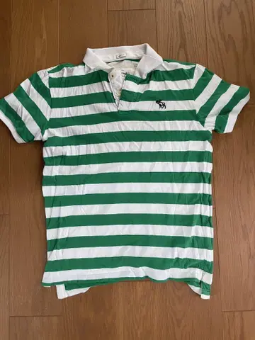 Abercrombie & Fitch 그린 화이트 스트라이프 피케 셔츠 L