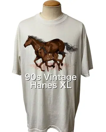 90s 빈티지 Hanes 두 마리의 말 티셔츠 XL 화이트 xpv
