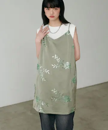 플라워 스팽글 자수 튜닉 원피스