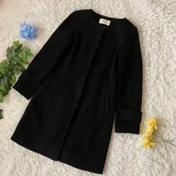 새상품급 로얄 파티 롱 코트 블랙 이너 꽃무늬 노카라 1 S