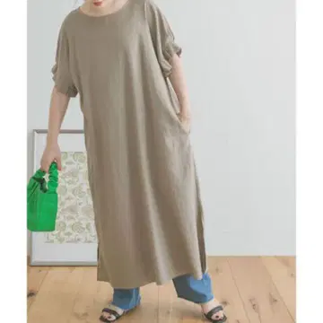 오리가미 턱 린넨 원피스 프리 모카