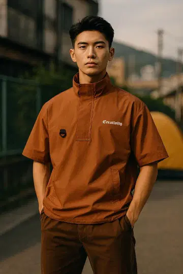 Creativity 하프 지퍼 티셔츠 브라운