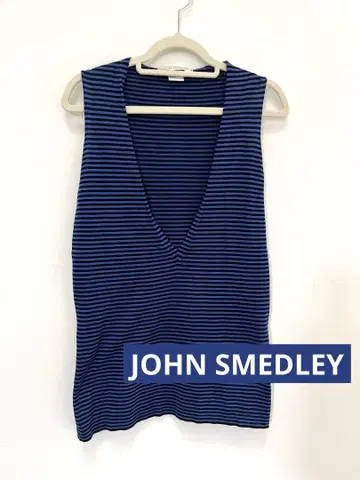 John Smedley 네이비 스트라이프 V넥 슬리브리스