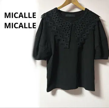 MICALLE MICALLE 레이스 옷깃 풀오버 티셔츠 블랙