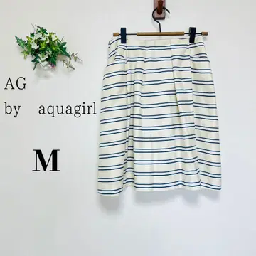 새상품 AGby aquagirl (M) 보더 스커트 지퍼 무릎 기장 포켓