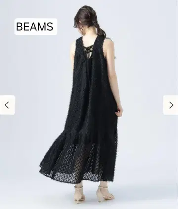 BEAMS HEART 블랙 슬리브리스 롱 원피스 백리본