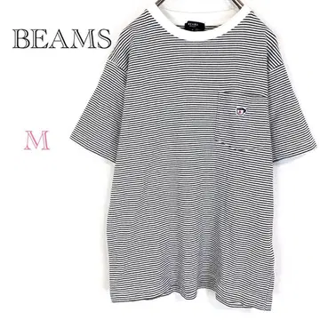 빔즈 [ M ] 반팔 티셔츠 보더 무늬 상의 면100 캐주얼 와펜