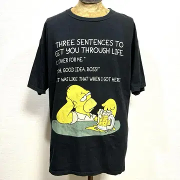 XL 레어 90s 심슨 티셔츠 블랙 애니메이션 메시지 빈티지