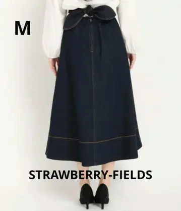스트로베리 필드 리본 포함 다크 블루 플레어 스커트 청바지