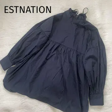 에스트네이션 코튼 프릴 칼라 블라우스 36 네이비 봄/여름 일본제