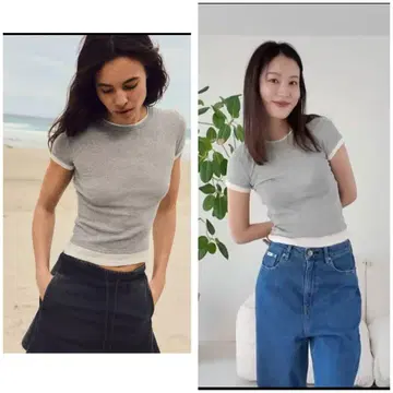 자라 더블 레이어드 디자인 반팔 티셔츠 ZARA