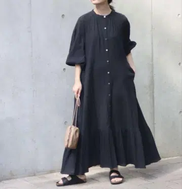 슬로브 이에나 블랙 양류 롱 원피스 플레어가 풍성한 티어드 원피스