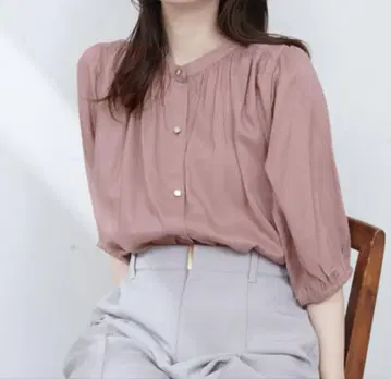 natural couture 마 혼방 개더 블라우스 핑크