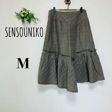 센소유니코 (M) 플레어 스커트 체크 비대칭 미디 길이