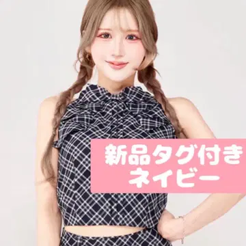 새상품 리본 체크 슬리브리스 블라우스 네이비 다리치 darich 프리