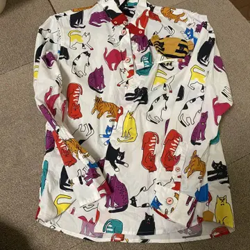 KAWATANI SHIRT M 고양이 프린트 고양이 포켓 부착