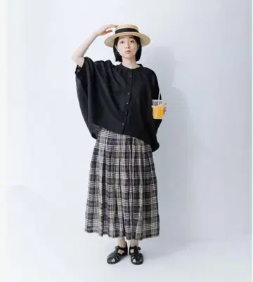 우바소쿠 밴드 카라 W 공지 단추 풀오버 블라우스 블랙