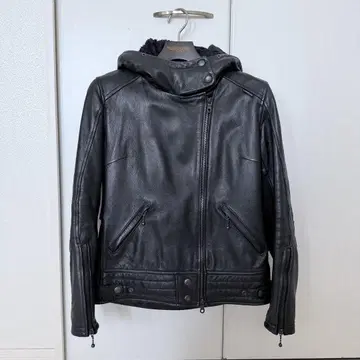 KADOYA 여성용 블랙 가죽 라이더 재킷 후드 부착