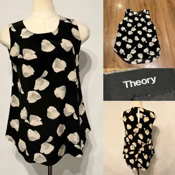 theory 띠어리 실크 꽃무늬 슬리브리스 블라우스 블랙 S