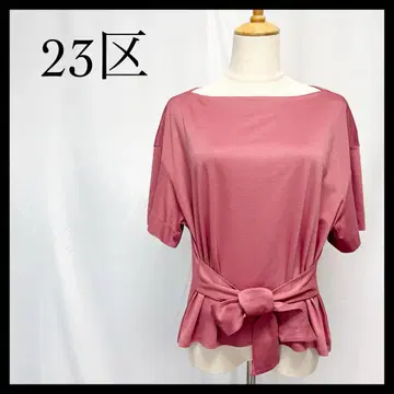 [미사용에 가까운] 23구 반팔 티셔츠 허리 리본 보트넥 레드 M