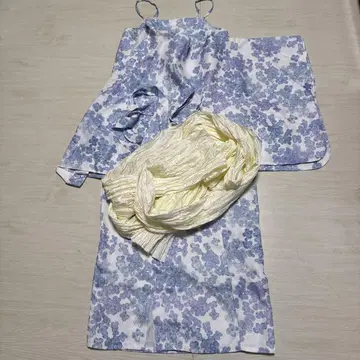 꽃무늬 세퍼레이트 유카타 이부식 화이트 오비 포함