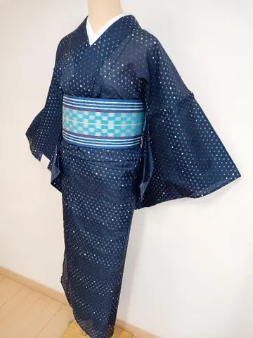 워셔블 여름 기모노 명주 코몬 도트 무늬