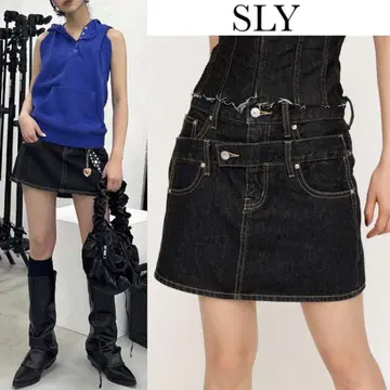 슬라이 로우웨스트 데님 카고 숏 스커트