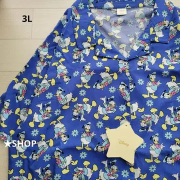 디즈니 도날드 올 패턴 반팔 셔츠 알로하 셔츠 여성용 3L
