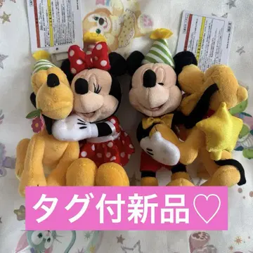 택 포함 새상품 미키 미니 생일 벌스데이 봉제 인형 배지 플루토