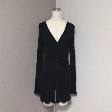 마우지 와이드 리브 니트 튜닉 가디건