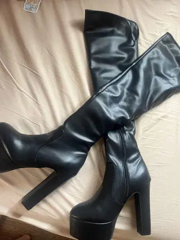 블랙 니하이 부츠 높은 힐 코스프레
