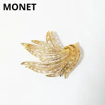 새상품급 MONET 브로치 빈티지 리본 깃털 골드 도금