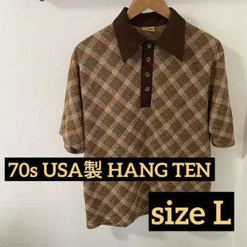 70s HANG TEN 피케 셔츠 L 사이즈 브라운 한텐 서핑