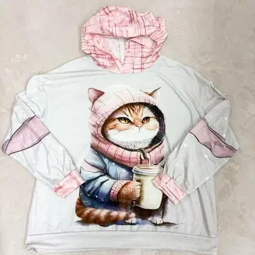 여성 프린트 후드티 고양이 무늬 플러스 사이즈 수입