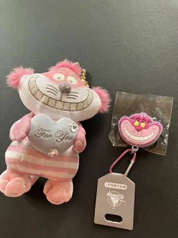 체셔 고양이 봉제 인형 및 새상품 라이트 키체인 세트
