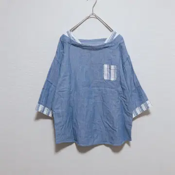 블라우스 5부 소매 페이크 레이어드 면 코튼100 루즈핏 M