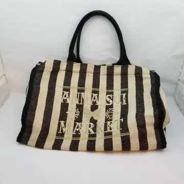 ANNA SUI 안나수이 토트백 브라운/화이트 스트라이프 로고 자수