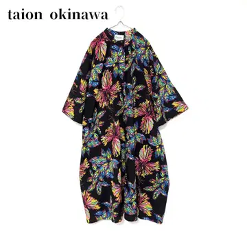 taion okinawa 타이온 히비스커스 패턴 셔츠 원피스