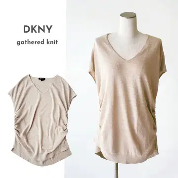 DKNY 다나 캐런 L V넥 반팔 튜닉 니트 라메 베이지