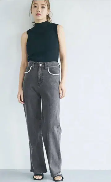 coca 포켓 부착 와이드 레그 데님 팬츠 L 사이즈 블랙