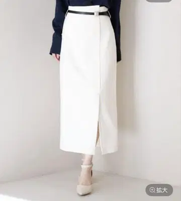 Andemiu F 가죽 벨트 I 라인 스커트 아이보리