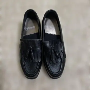 블랙 프린지 웨지 힐 로퍼 21.5cm EEE