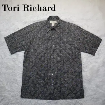 Tori Richard 90s 알로하 셔츠 USA제 기하학 패턴 네이비
