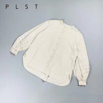 새상품급 PLST 스트라이프 티어드 슬리브 셔츠 베이지 M*CD452