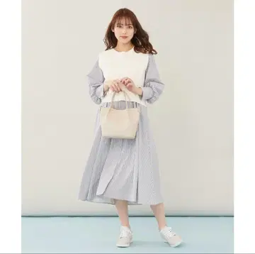 any SiS 니트 베스트 x 퍼프 슬리브 원피스 셔츠 원피스