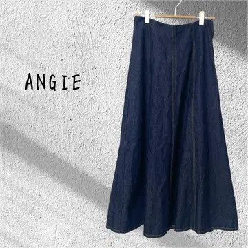 ANGIE 앙제 데님 플레어 롱 스커트 다크 블루